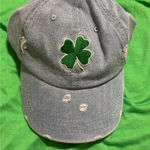 Gray Distressed Cap with Green Clover